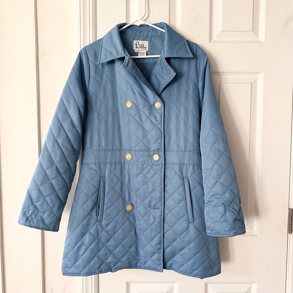 Lilly Pulitzer Light Blue Quilted Double Breasted Lightweight Jacket Medium Vtg
